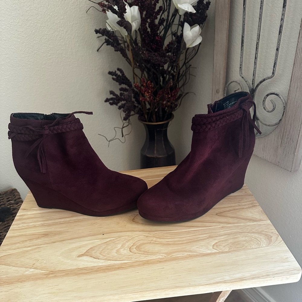 Burgundy Suede Booties. Size 10